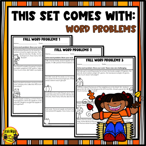 Fall Math Worksheets | Numbers to 1000 | Paper | Grade 3