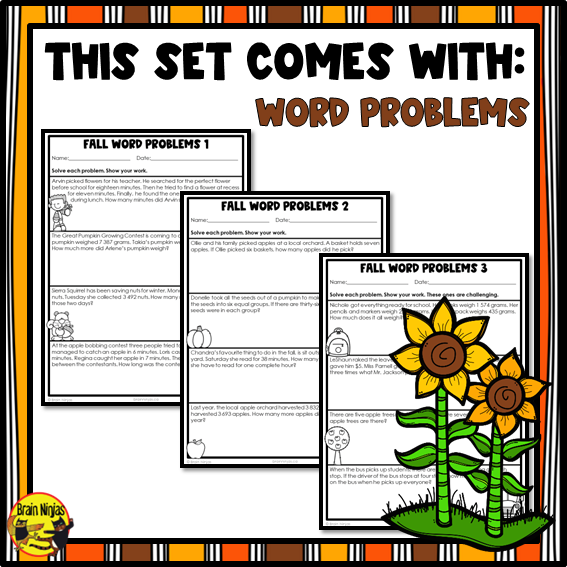 Fall Math Worksheets | Numbers to 10 000 | Paper | Grade 4