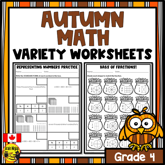 Fall Math Worksheets | Numbers to 10 000 | Paper | Grade 4
