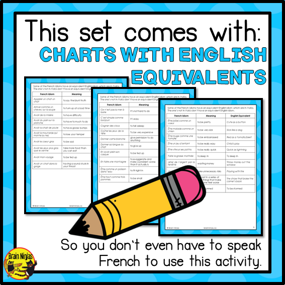 French Idiom Lesson and Activity | Expressions idiomatiques | Paper