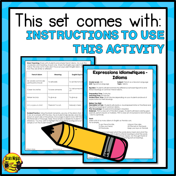 French Idiom Lesson and Activity | Expressions idiomatiques | Paper