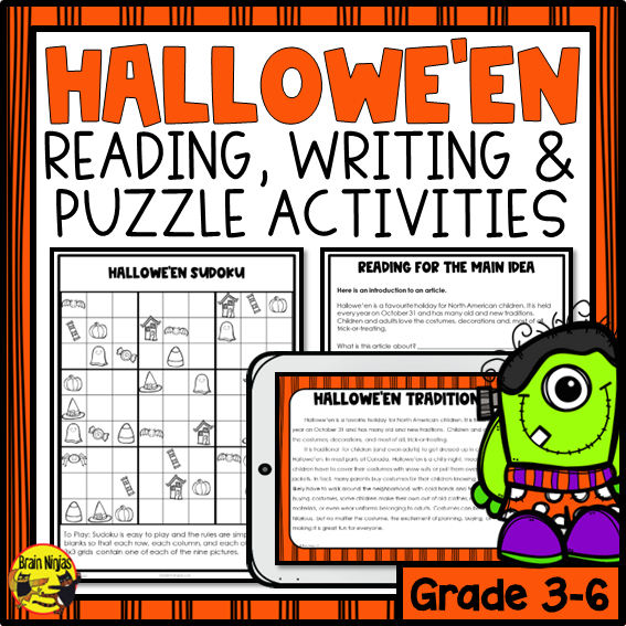 Halloween Reading, Writing and Puzzle Activities | Paper and Digital