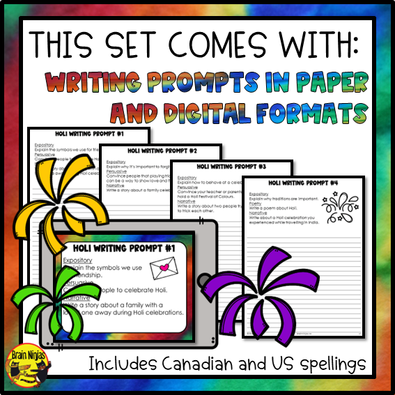 Holi Festival of Colours Reading and Writing Activities | Paper and Digital