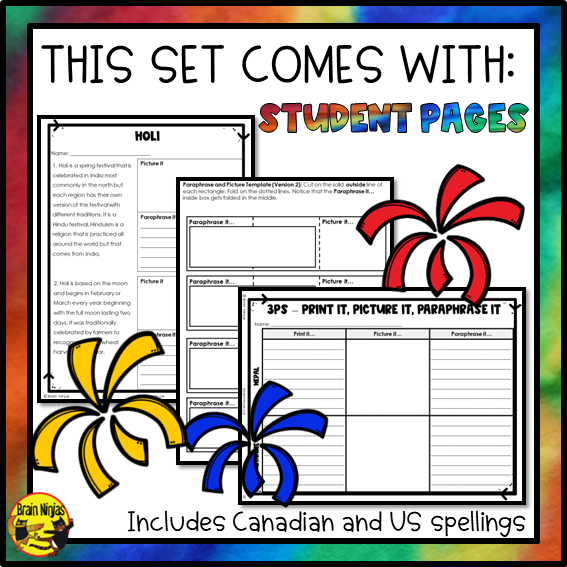 Holi Festival of Colours Reading and Writing Activities | Paper and Digital