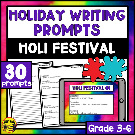 Holi Festival of Colours Writing Prompts | Paper and Digital