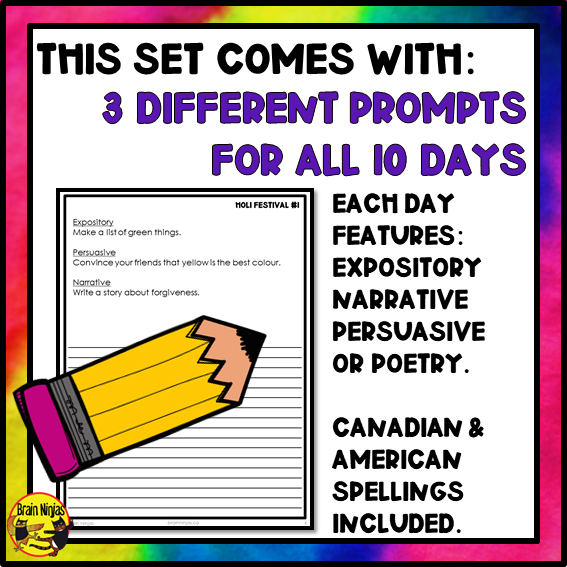 Holi Festival of Colours Writing Prompts | Paper and Digital