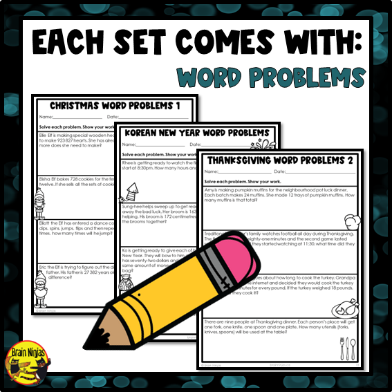 Holiday Math Worksheets Bundle | Numbers to 1 000 000 | Paper