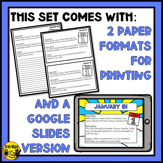 January Monthly Writing Prompts | Paper and Digital