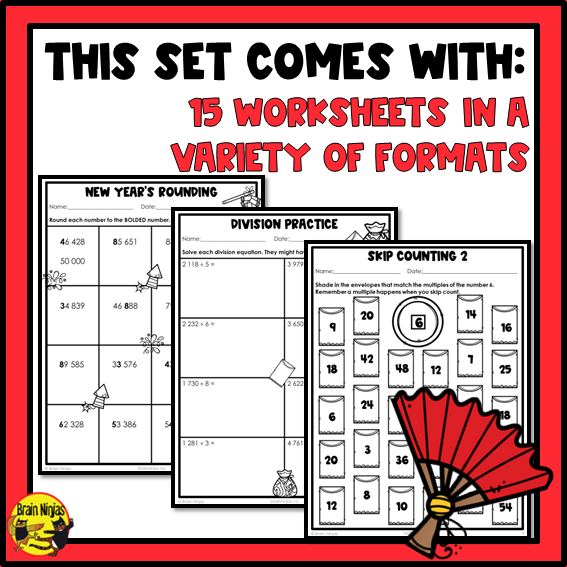 Lunar New Year Math Worksheets | Numbers to 1 000 000 | Paper
