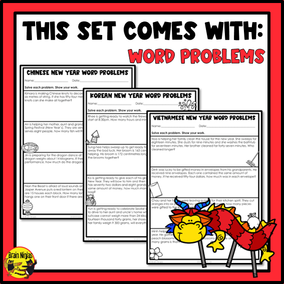 Lunar New Year Math Worksheets | Numbers to 1 000 000 | Paper