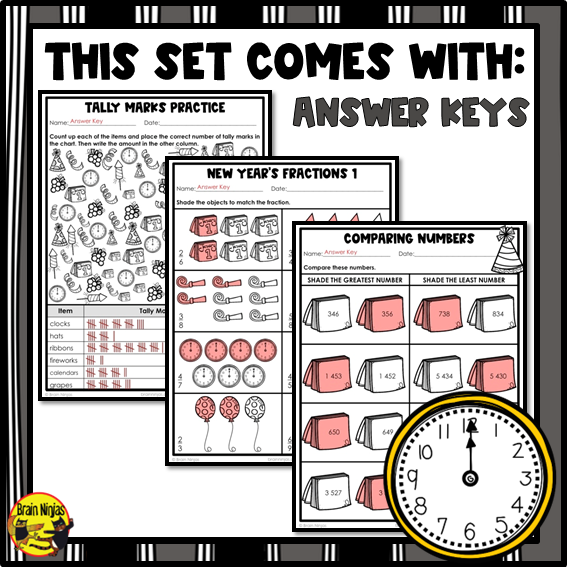 New Years Math Worksheets | Numbers to 1000 | Paper