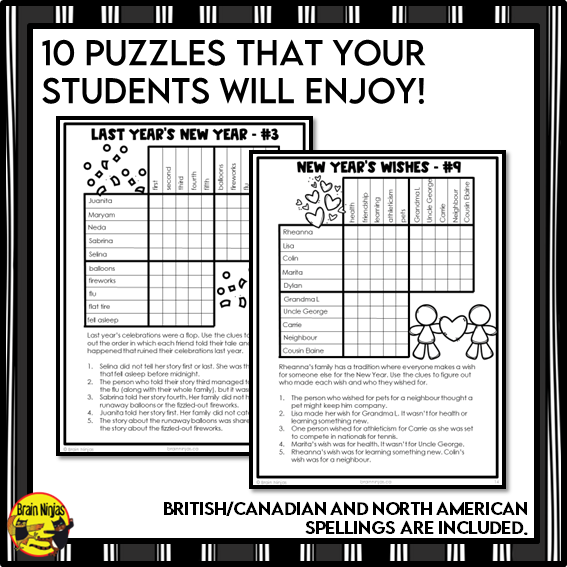 New Years Logic Puzzles | Paper and Digital