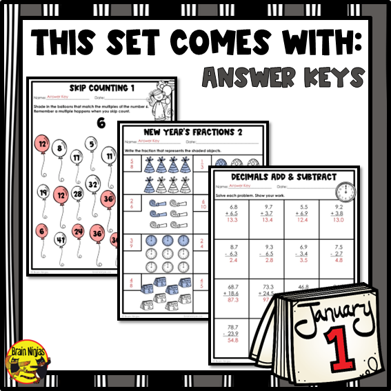 New Years Math Worksheets | Numbers to 10 000 | Paper
