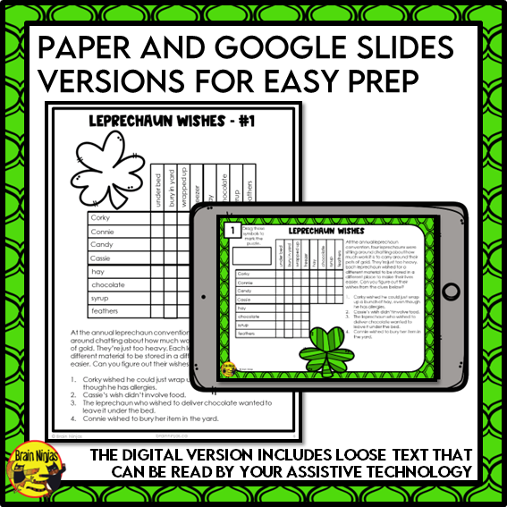 St Patricks Day Logic Puzzles | Paper and Digital