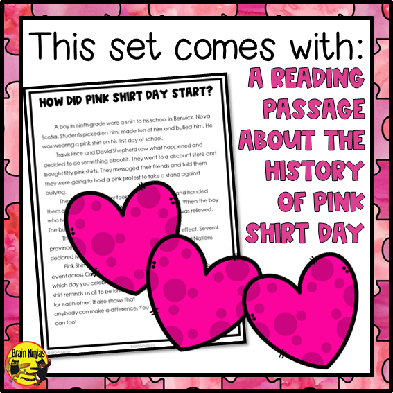 Pink Shirt Day | Health and Wellness Activity | Paper | Grade 4 Grade 5 Grade 6