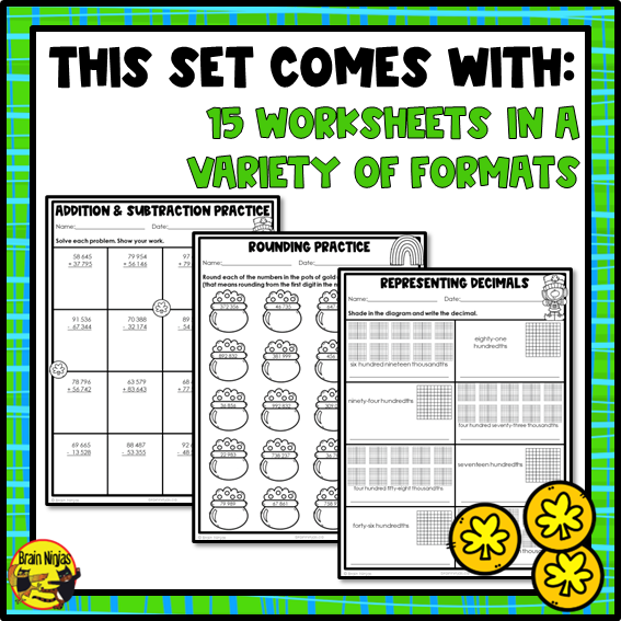 St Patricks Day Math Worksheets | Numbers to 1 000 000 | Paper