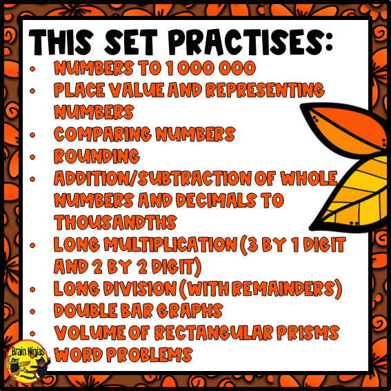 Thanksgiving Math Worksheets | Numbers to 1 000 000 | Paper | Grade 5