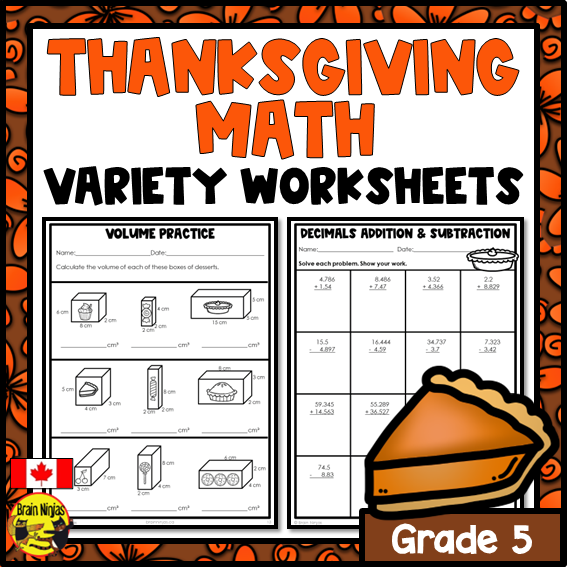 Thanksgiving Math Worksheets | Numbers to 1 000 000 | Paper | Grade 5
