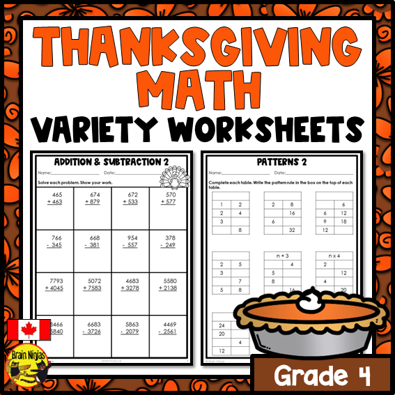 Thanksgiving Math Worksheets | Numbers to 10 000 | Paper | Grade 4