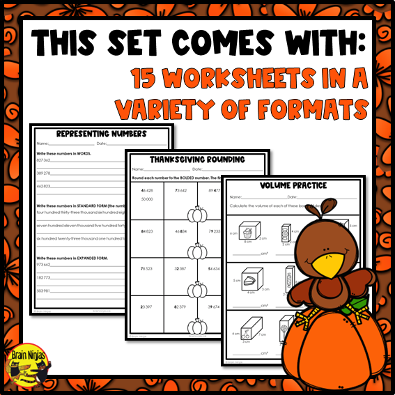Thanksgiving Math Worksheets | Numbers to 1 000 000 | Paper | Grade 5