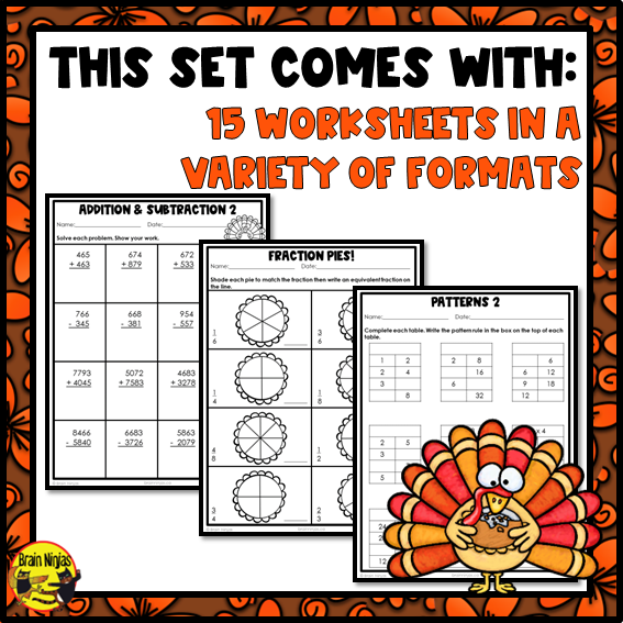 Thanksgiving Math Worksheets | Numbers to 10 000 | Paper | Grade 4