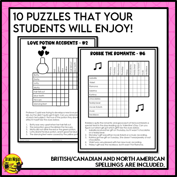 Valentines Day Logic Puzzles | Paper and Digital
