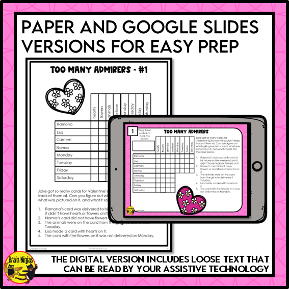 Valentines Day Logic Puzzles | Paper and Digital