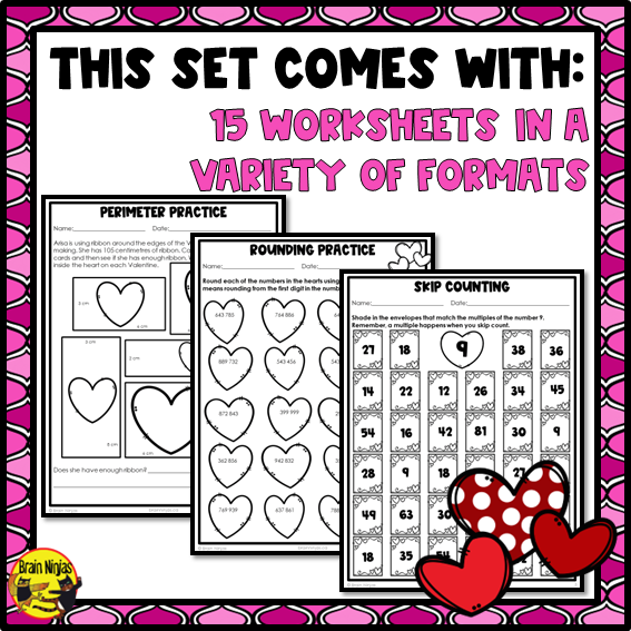 Valentine's Day Math Worksheets | Numbers to 1 000 000 | Paper