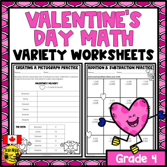 Valentine's Day Math Worksheets | Numbers to 10 000 | Paper
