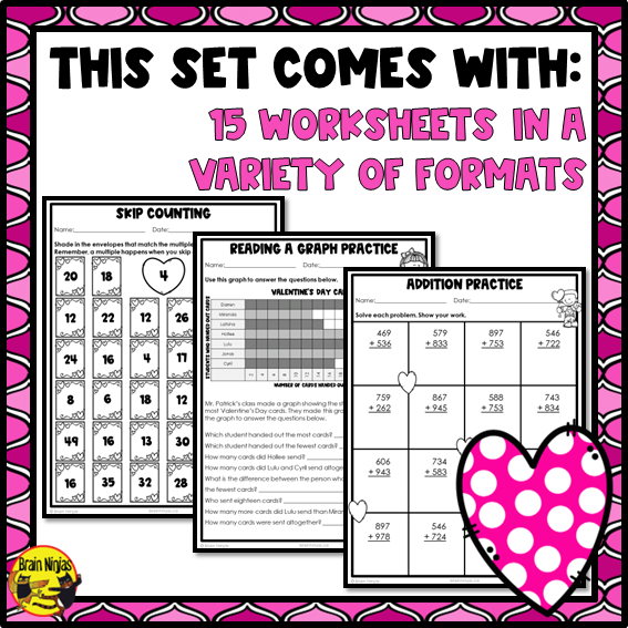 Valentine's Day Math Worksheets | Numbers to 1000 | Paper