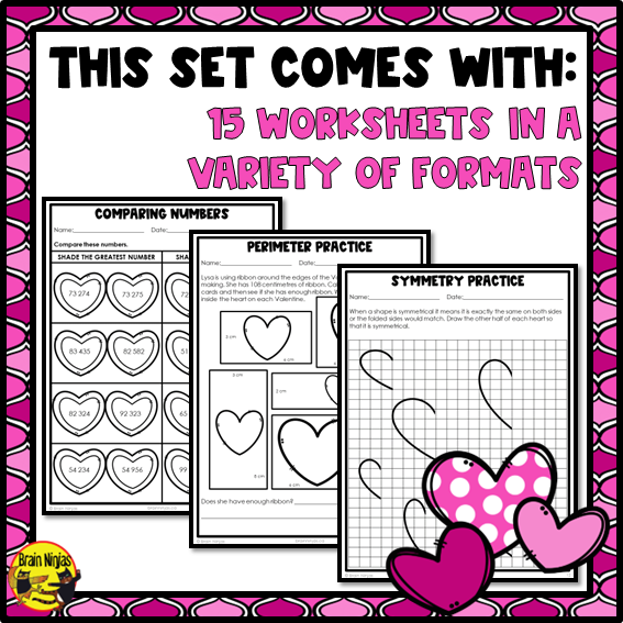 Valentine's Day Math Worksheets | Numbers to 10 000 | Paper