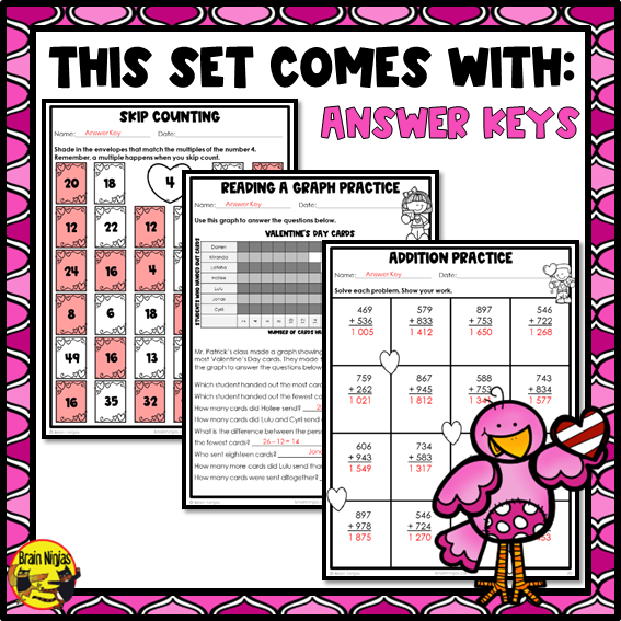 Valentine's Day Math Worksheets | Numbers to 1000 | Paper