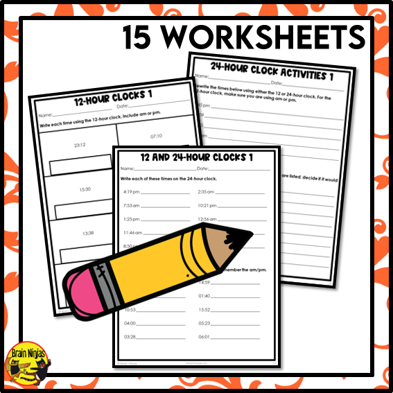 12 and 24-Hour Time Referents and AM/PM Math Worksheets | Paper