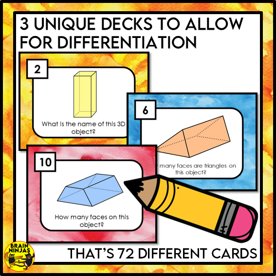 3D Objects Names and Attributes Math Task Cards | Paper and Digital