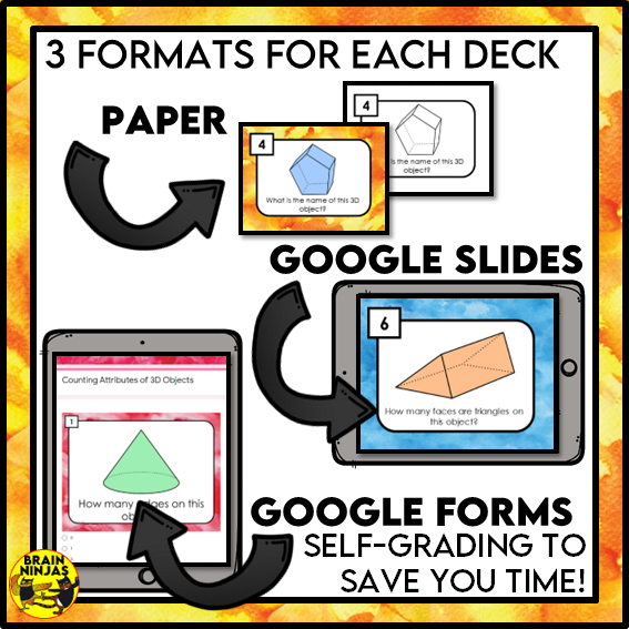 3D Objects Names and Attributes Math Task Cards | Paper and Digital