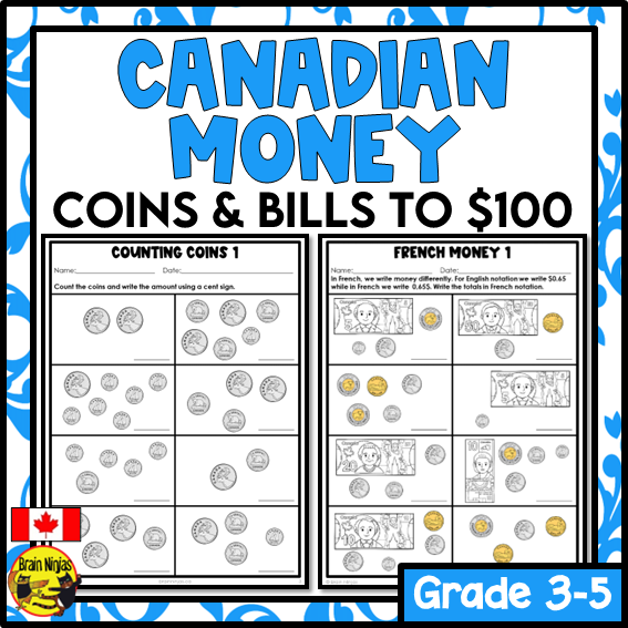 Canadian Money to $100 Math Worksheets | Paper | Grade 3