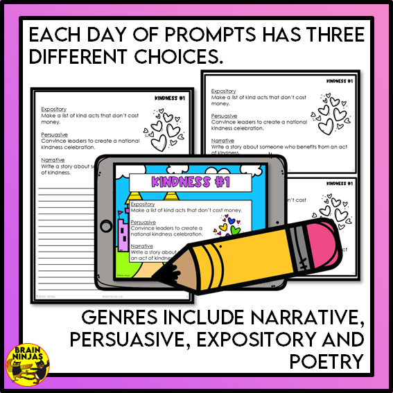 Kindness Writing Prompts | Paper and Digital