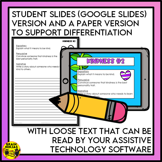 Kindness Writing Prompts | Paper and Digital
