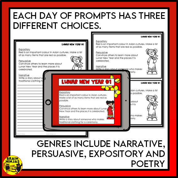 Lunar New Year Writing Prompts | Paper and Digital