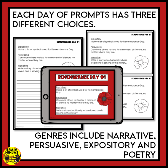 Remembrance Day Writing Prompts | Paper and Digital