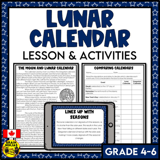 Lunar Calendar Space Sky Science Lesson and Activities | Paper and Digital