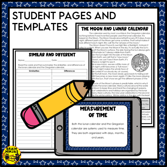 Lunar Calendar Space Sky Science Lesson and Activities | Paper and Digital