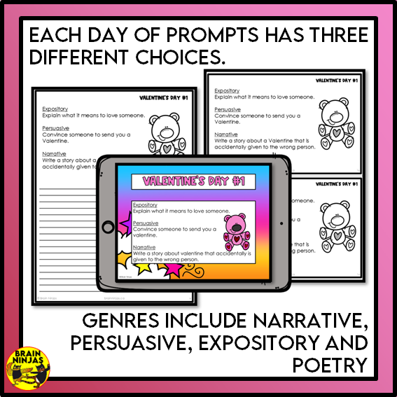 Valentine's Day Writing Prompts | Paper and Digital
