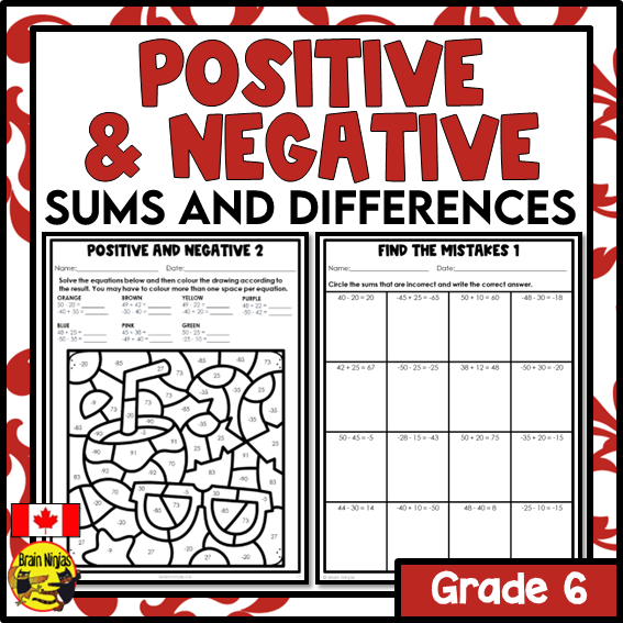 Adding and Subtracting Integers Math Worksheets | Positive and Negative Numbers | Paper | Grade 6