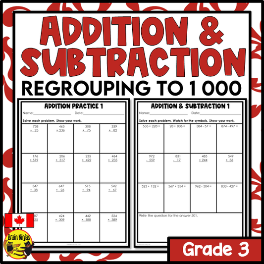 Addition and Subtraction Within 1000 Math Worksheets | Paper | Grade 3