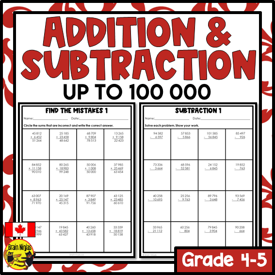 Addition and Subtraction Math Worksheets | Paper | Numbers to 100 000