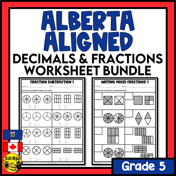 Alberta Math Curriculum Decimals and Fractions Worksheets Bundle | Paper | Grade 5