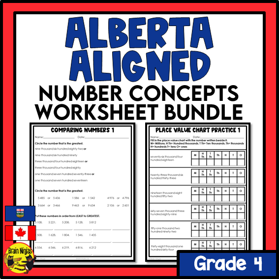 Alberta Math Curriculum Number Worksheets Bundle | Paper | Grade 4
