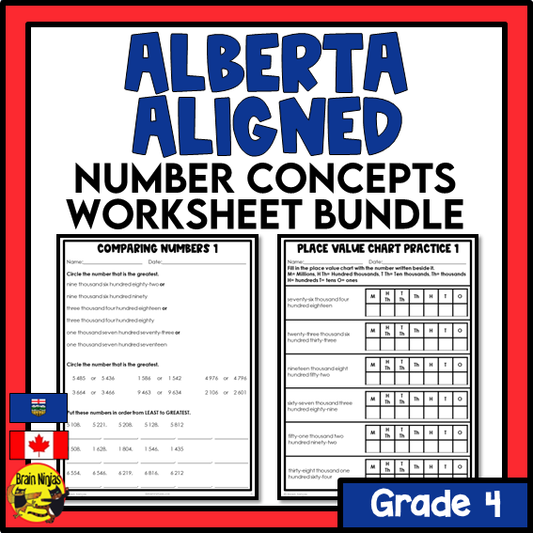 Alberta Math Curriculum Number Worksheets Bundle | Paper | Grade 4