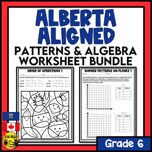 Alberta Math Curriculum Patterns and Algebra Worksheets Bundle | Paper | Grade 6